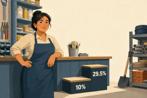 Ilustración conceptual sobre las tasas del Régimen MYPE Tributario y sus dos tramos de utilidad.