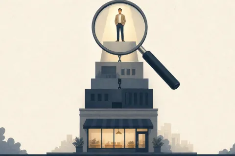 Ilustración de la cadena de propiedad de una empresa que se recorre hacia arriba hasta llegar a la persona que la controla.