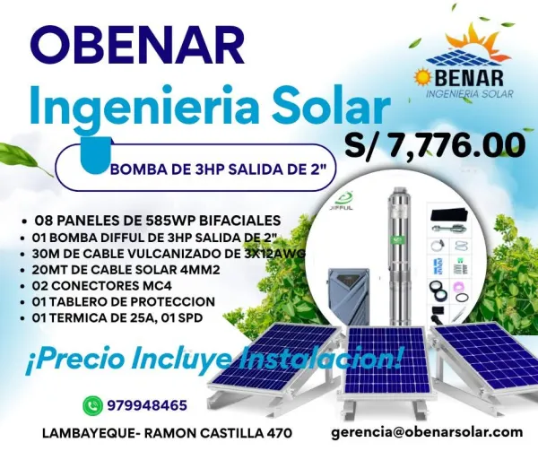 Bombeo solar de 3lhp