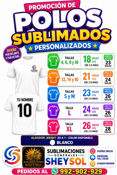 Polos sublimados blancos en algodón Jersey 20mal.1