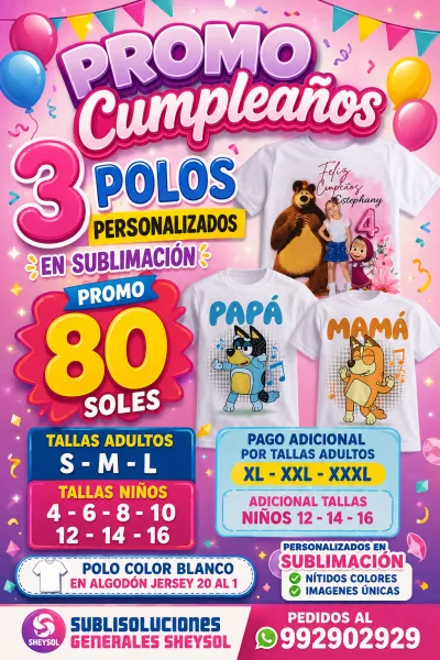 Pack de polos para fiesta en sublimación blancos