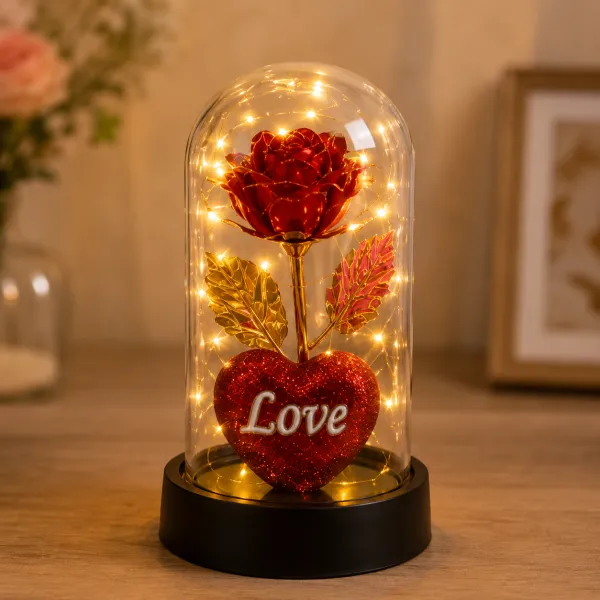 ROSA ETERNA CON LUCES LED Y CON LETRA LOVE 