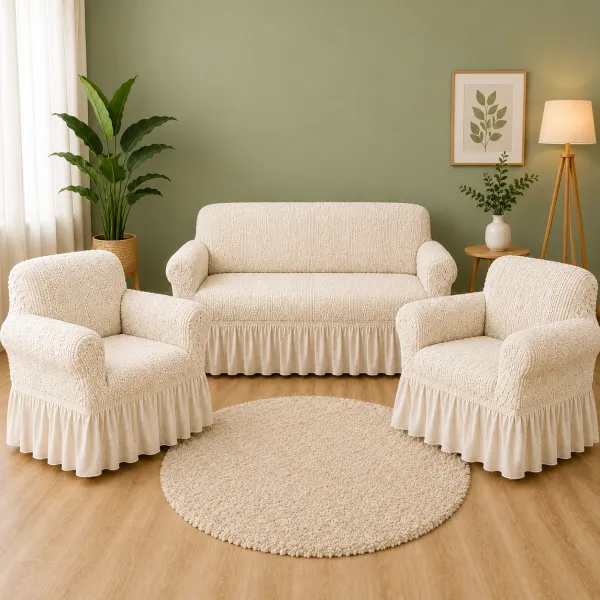 SET DE FUNDAS PARA MUEBLES 3 + 2 + 1 ( ÚNICO COLOR DISPONIBLE _MARFIL)