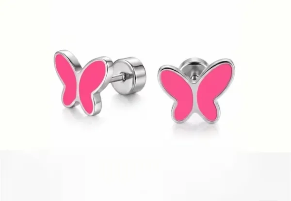 Aretito modelo mariposa de acero inoxidable Par bebe
