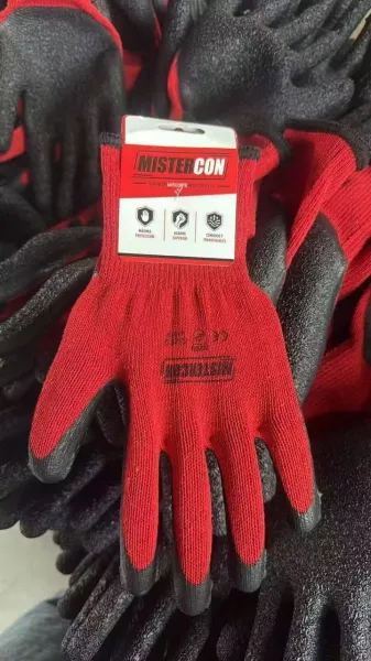 144 Pares de Guantes rojos poli algodón con latex rugoso