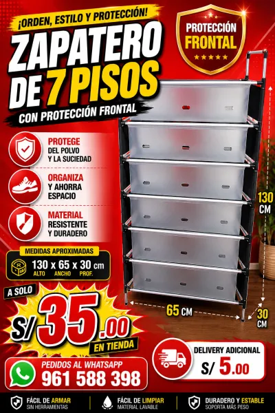 Zapatero de 7 pisos  con proteccion frontal