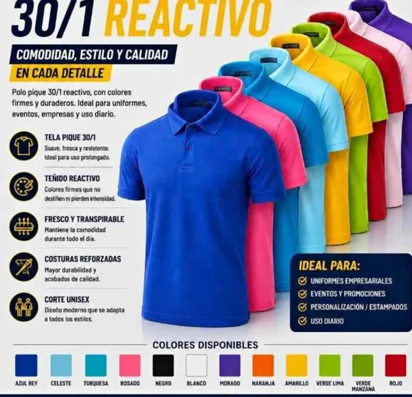Polos pique 30 /1 reactivo para damas y cabellos