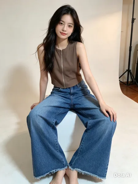 👖 Jeans Wide Leg con Borde Deshilachado