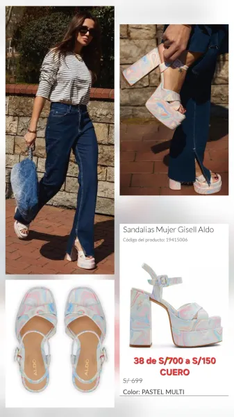 De S/700 ALDO Gisell 38 Sandalias Plataforma Tacos Cuero tacones retro