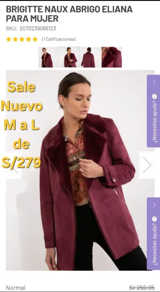 Abrigo M-L Brigitte Naux suavecito  sacon blazer sin boton de S/259